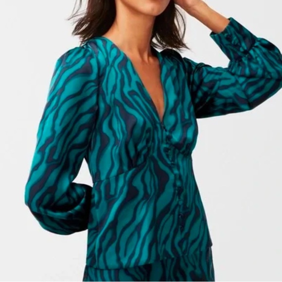 J.Crew Deep Teal Zebra Silky Blouse - Picture 1 of 7